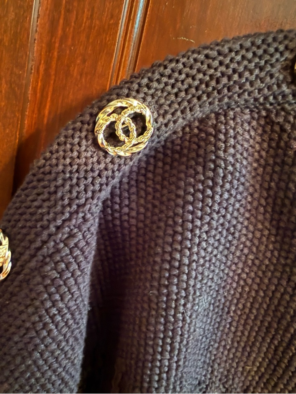 CHANEL Black Off-the-Shoulder Cable Knit Sweater with Logo - Picture 3 of 8